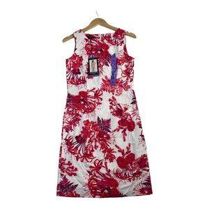 New Mario Serrani Floral Print Sleeveless Dress size‎ 4 Red/White
